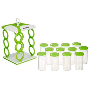 Amazon Brand Solimo Revolving Plastic Spice Rack Set (16 Pieces, Silver, Tiered Shelf) Amazon Brand Solimo Revolving Plastic Spice Rack Set (16 Pieces, Silver, Tiered Shelf)