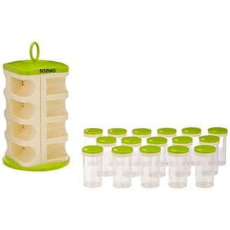 Amazon Brand Solimo Revolving Plastic Spice Rack Set (16 Pieces, Silver, Tiered Shelf) Amazon Brand Solimo Revolving Plastic Spice Rack Set (16 Pieces, Silver, Tiered Shelf)