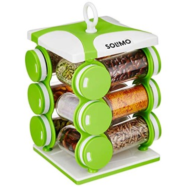Amazon Brand Solimo Revolving Plastic Spice Rack Set (16 Pieces, Silver, Tiered Shelf) Amazon Brand Solimo Revolving Plastic Spice Rack Set (16 Pieces, Silver, Tiered Shelf)