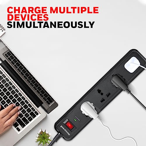 Honeywell Surge Protector, 4 Universal Sockets,15000Amp, 2 Meter Cord, Device Secure Warranty Honeywell Surge Protector, 4 Universal Sockets,15000Amp, 2 Meter Cord, Device Secure Warranty