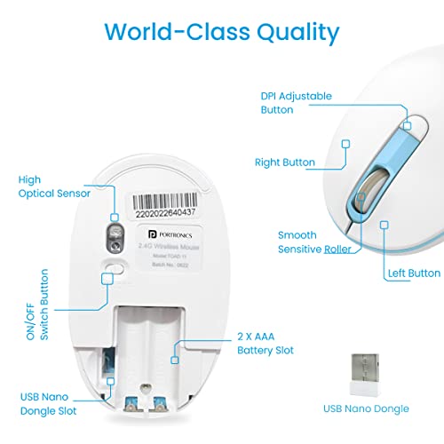 Portronics Toad 11 Wireless Mouse, 2.4 GHz Connectivity with USB Nano Dongle, Adjustable DPI Up To 1600, PC (Blue) Portronics Toad 11 Wireless Mouse, 2.4 GHz Connectivity with USB Nano Dongle, Adjustable DPI Up To 1600, PC (Blue)