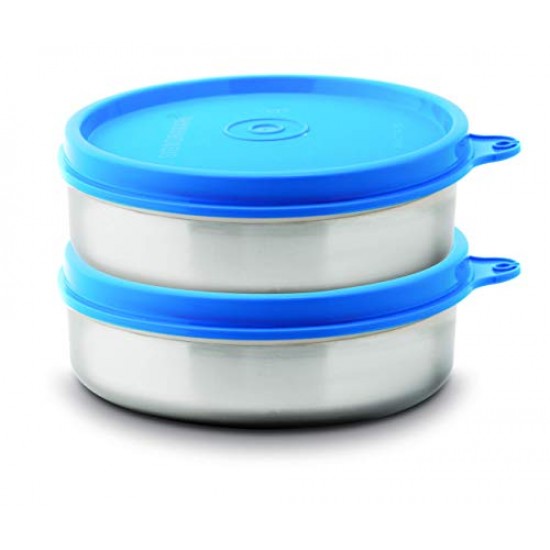 Signoraware Mini Mate Steel Container (With Plastic Lid) Set of 2, 60 ml Each, Blue