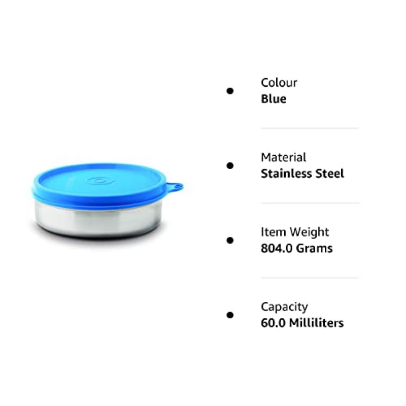 Signoraware Mini Mate Steel Container (With Plastic Lid) Set of 2, 60 ml Each, Blue