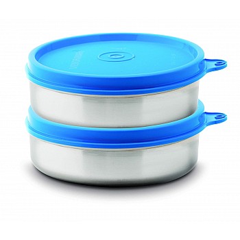 Signoraware Mini Mate Steel Container (With Plastic Lid) Set of 2, 60 ml Each, Blue