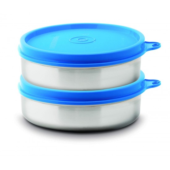 Signoraware Mini Mate Steel Container (With Plastic Lid) Set of 2, 60 ml Each, Blue