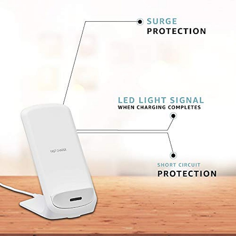 AmazonBasics 10W Qi Certified Wireless Charger Stand Compatible with White