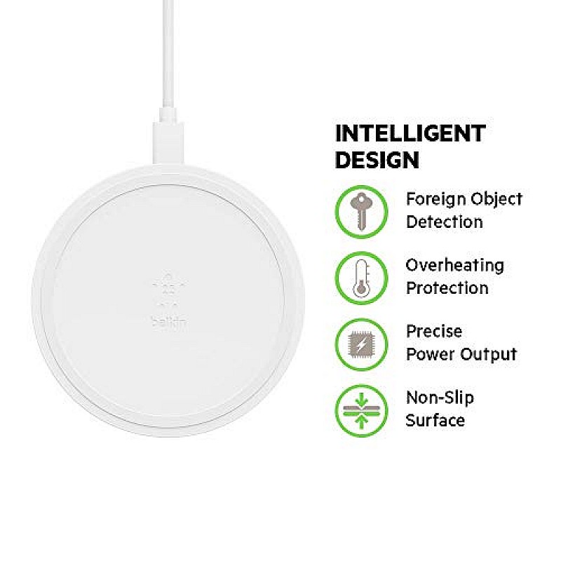 Belkin Boost Up Wireless Charging Pad -Qi Wireless Charger For Cellular Phones, Iphone Xs, Xs Max, Xr, X, 8, 8+/ (White, 10W)