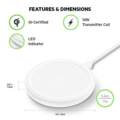 Belkin Boost Up Wireless Charging Pad -Qi Wireless Charger For Cellular Phones, Iphone Xs, Xs Max, Xr, X, 8, 8+/ (White, 10W) Belkin Boost Up Wireless Charging Pad -Qi Wireless Charger For Cellular Phones, Iphone Xs, Xs Max, Xr, X, 8, 8+/ (White, 10W)