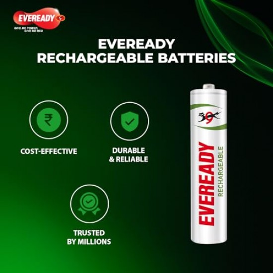 Eveready AAA Rechargeable Battery 1000 Series Pack of 2 Durable & Cost Effective Low Discharge Mechanism Ideal for High drain devices 