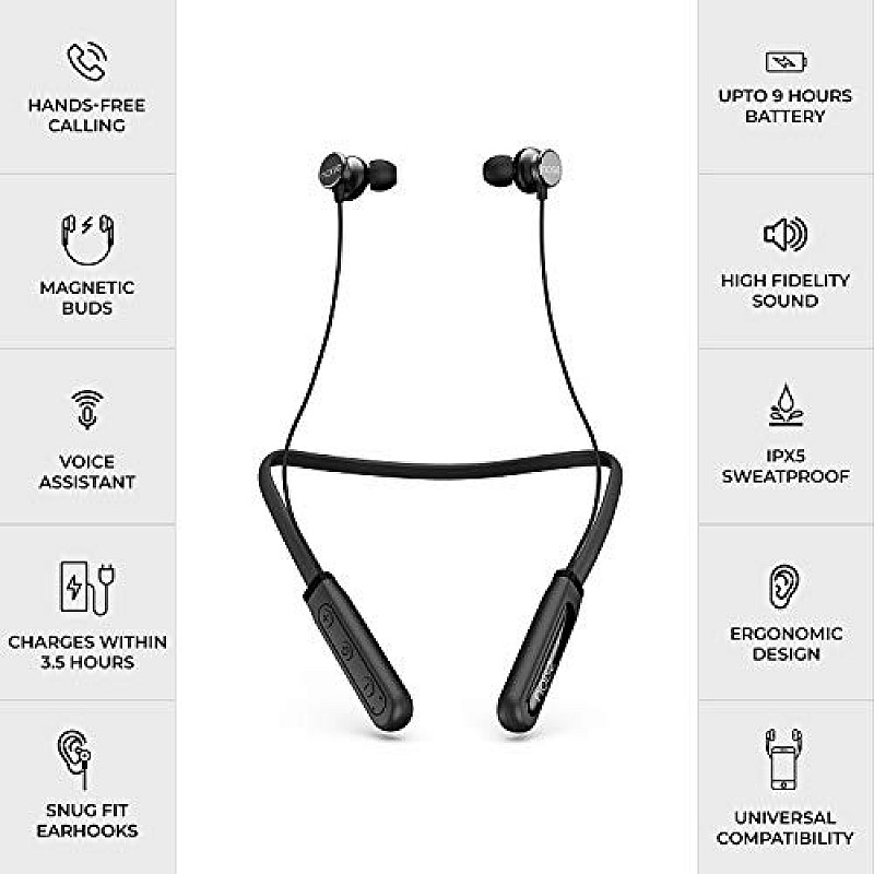 Noise TuneELITE Bluetooth Wireless Neckband Earphones with Mic (Midnight Black)