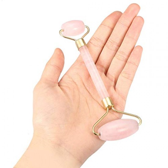 Airtree Quartz Roller|100% Natural Pink Crystal Stone Quartz Jade Double Ended Smooth Facial Massage Rollers