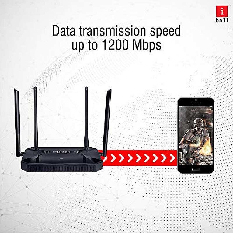 iBall Baton iB-WRD12GN, 1200M Mesh Gigabit Dual Band Wireless AC Router, (Black)