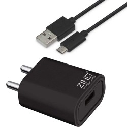 Zinq Technologies 2A Single Port Mobile Charger with 1Mtr USB Cable Included for Android Mobile, Laptop (Black)