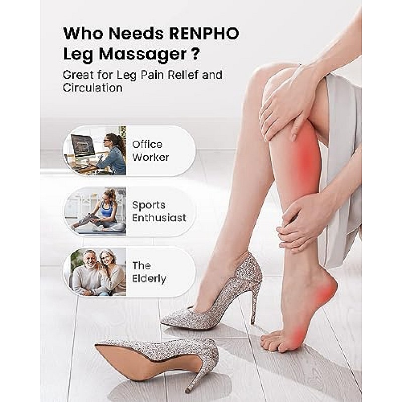 RENPHO Leg Massager, Air Compression for Circulation Calf Feet Thigh Massage, Sequential Boots Device with Handheld Controller 6 Modes 4 Intensities, Helps Swelling Pains