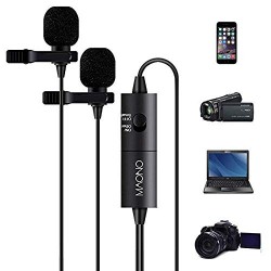 Maono AU-200 Dual Collar Auxiliary Omnidirectional Lavalier Microphone, Condenser Clip on Mic For Youtube Recording, Mobile phone, Pc (Black)