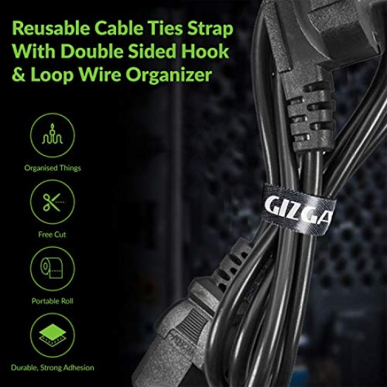 Gizga Essentials Cable Organiser, Cord Management System, Reusable Cable Ties Strap, Black