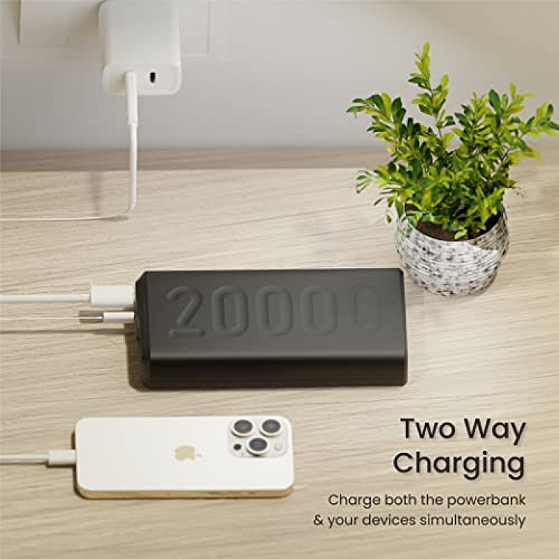 Ambrane 20000mAh Power Bank with 20W Fast Charging, Triple Output, Power Deliver Made in India Black