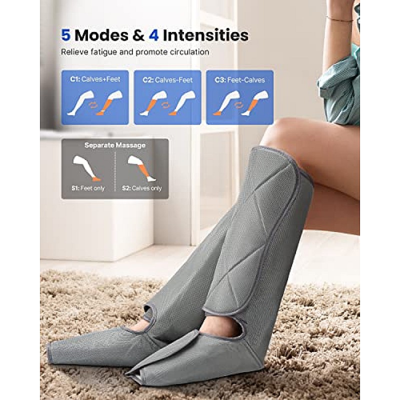 RENPHO Leg Electric Massager for Circulation and Relaxation, Foot and Calf Massager Machine with 5 Modes 4 Intensities Multicolor