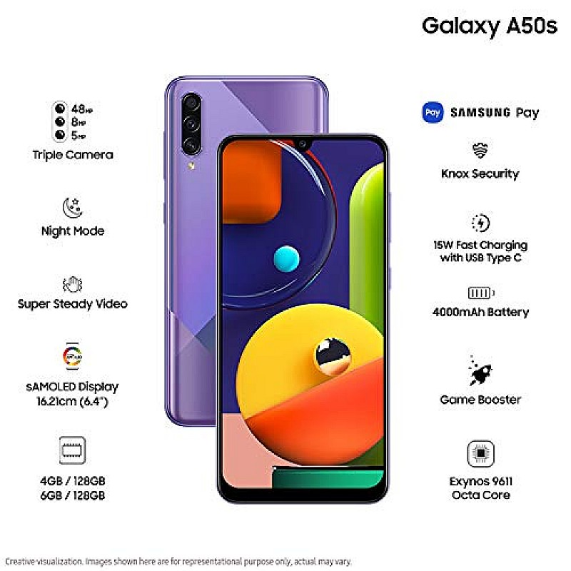 Samsung Galaxy A50s Prism Crush Black, 4GB RAM, 128GB Storage Refurbished