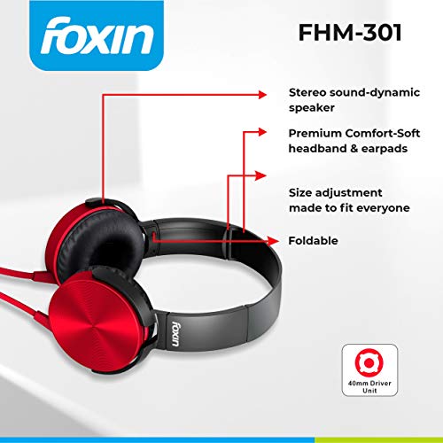 Foxin FHM-301 Over-Ear Wired Stereo Headphone (Red) Foxin FHM-301 Over-Ear Wired Stereo Headphone (Red)