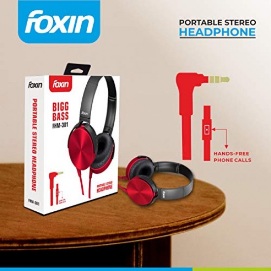 Foxin FHM-301 Over-Ear Wired Stereo Headphone (Red)