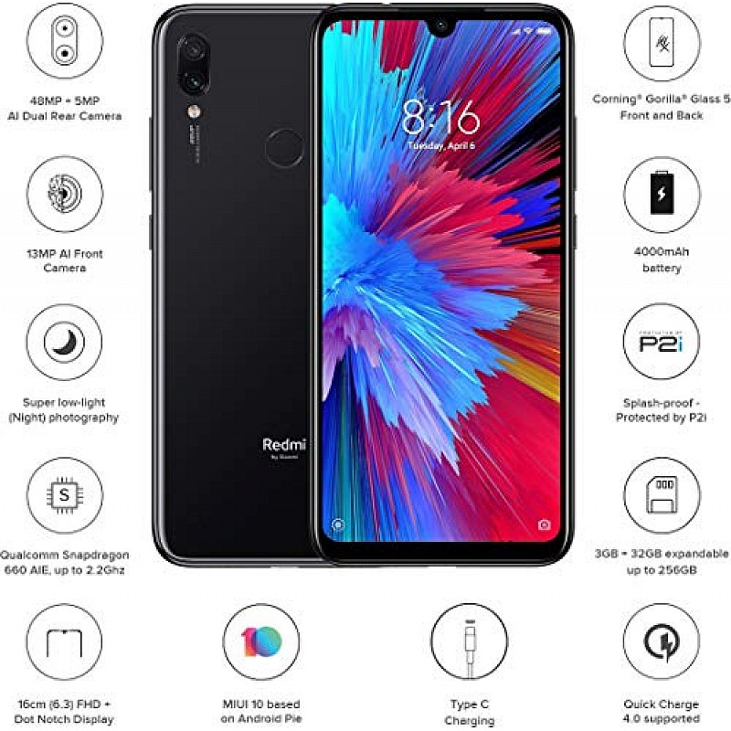 Redmi Mi Note 7S Smartphone (Onyx Black, 32 GB, 3 GB RAM) (Refurbished)