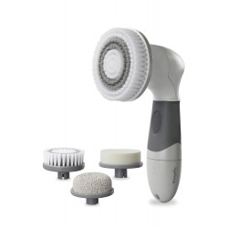 Lifelong LLM621 Electric Portable Face Cleanser and Massager Brush with 4 Brush Heads for Deep Cleansing Grey