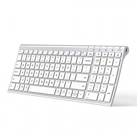 iClever BK10 Bluetooth Keyboard, Multi Device Wireless Keyboard Rechargeable Bluetooth 5.1 Stable Connection White