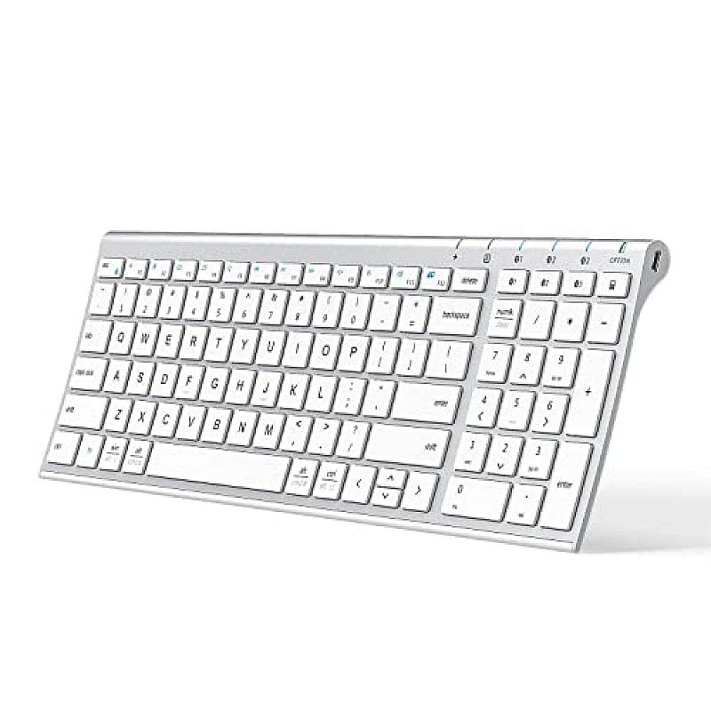 iClever BK10 Bluetooth Keyboard, Multi Device Wireless Keyboard Rechargeable Bluetooth 5.1 Stable Connection White