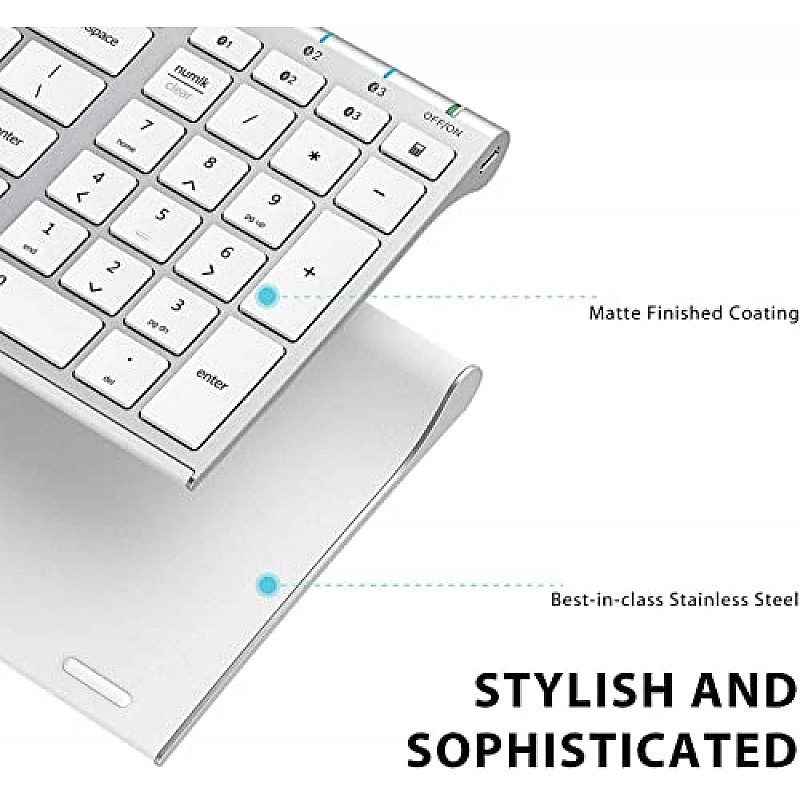 iClever BK10 Bluetooth Keyboard, Multi Device Wireless Keyboard Rechargeable Bluetooth 5.1 Stable Connection White