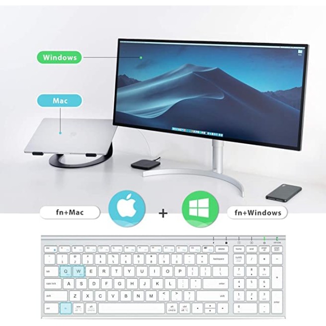 iClever Wireless Keyboard With Number Pad Rechargeable Keyboard White iClever Wireless Keyboard With Number Pad Rechargeable Keyboard White