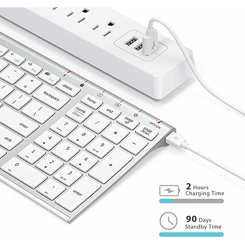 iClever Wireless Keyboard With Number Pad Rechargeable Keyboard White