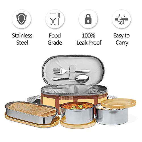 MILTON Corporate LuInch Stainless Steel Containers Set of 3, Yellow, 280 Ml MILTON Corporate LuInch Stainless Steel Containers Set of 3, Yellow, 280 Ml