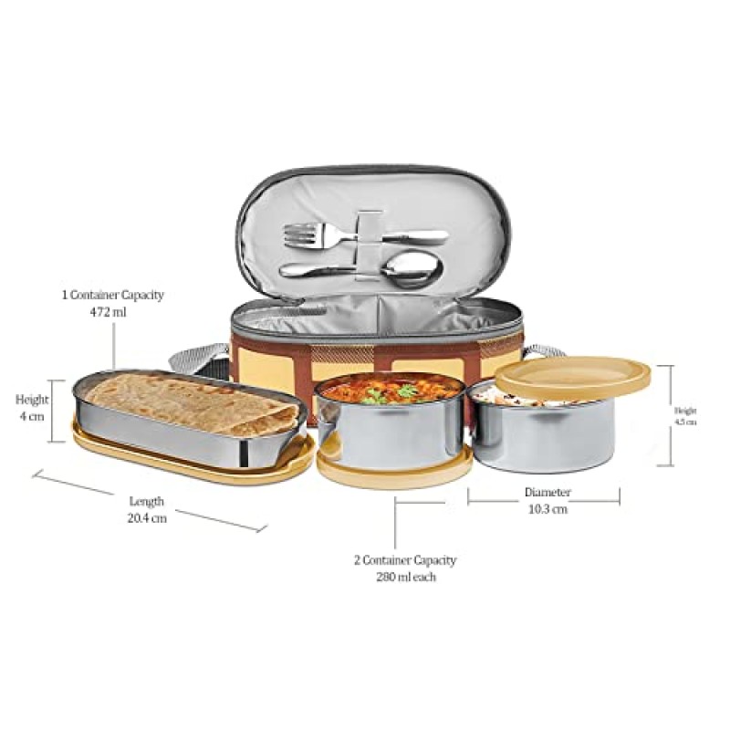 MILTON Corporate LuInch Stainless Steel Containers Set of 3, Yellow, 280 Ml