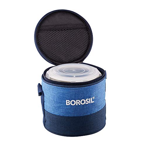 Borosil Prime Glass Lunch Box Set of 2, 400 Ml, Round, Microwave Safe office Tiffin, Blue, Transparent Borosil Prime Glass Lunch Box Set of 2, 400 Ml, Round, Microwave Safe office Tiffin, Blue, Transparent