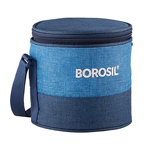 Borosil Prime Glass Lunch Box Set of 2, 400 Ml, Round, Microwave Safe office Tiffin, Blue, Transparent Borosil Prime Glass Lunch Box Set of 2, 400 Ml, Round, Microwave Safe office Tiffin, Blue, Transparent