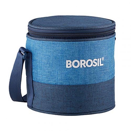 Borosil Prime Glass Lunch Box Set of 2, 400 Ml, Round, Microwave Safe office Tiffin, Blue, Transparent