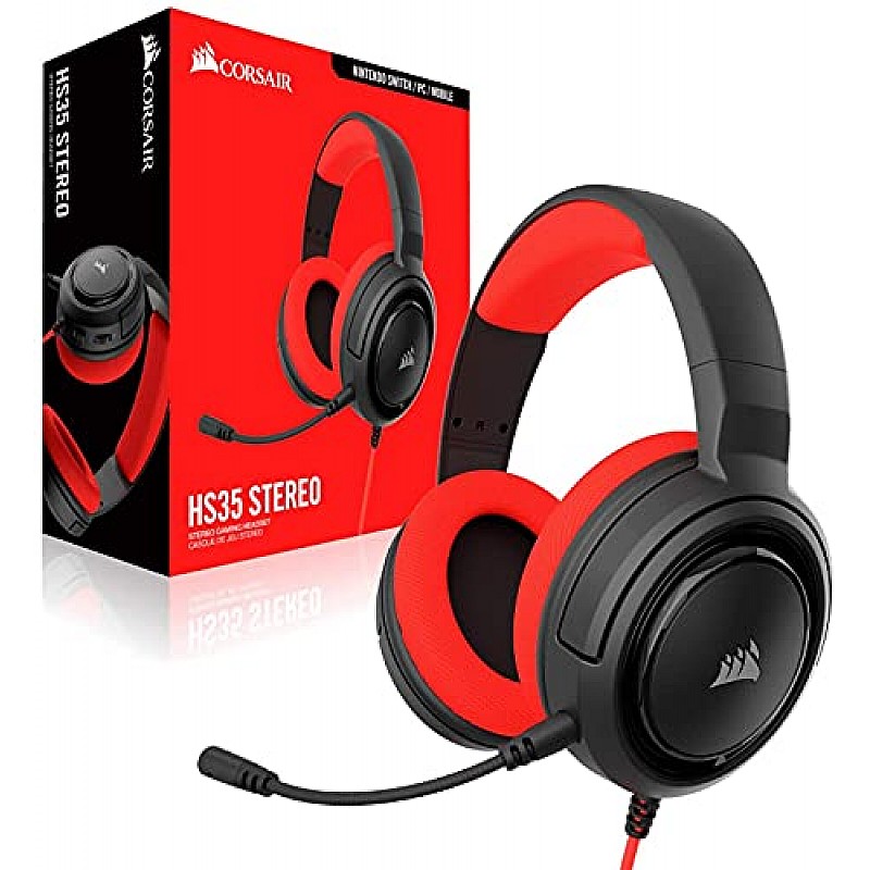 Corsair HS35 Stereo Gaming Wired Over Ear Headphones with Mic Designed for PC and Mobile (Red)