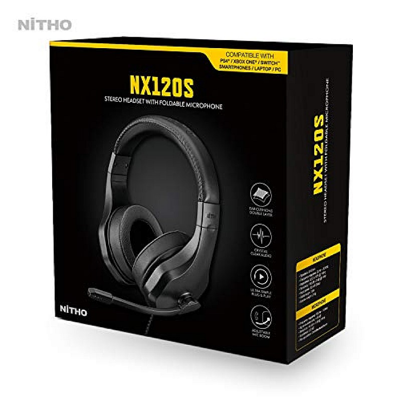 Nitho Nx120S Stereo Foldable Wired Over Ear Headphones With Mic Compatible With Ps4/Xbox One/Switch/Phone