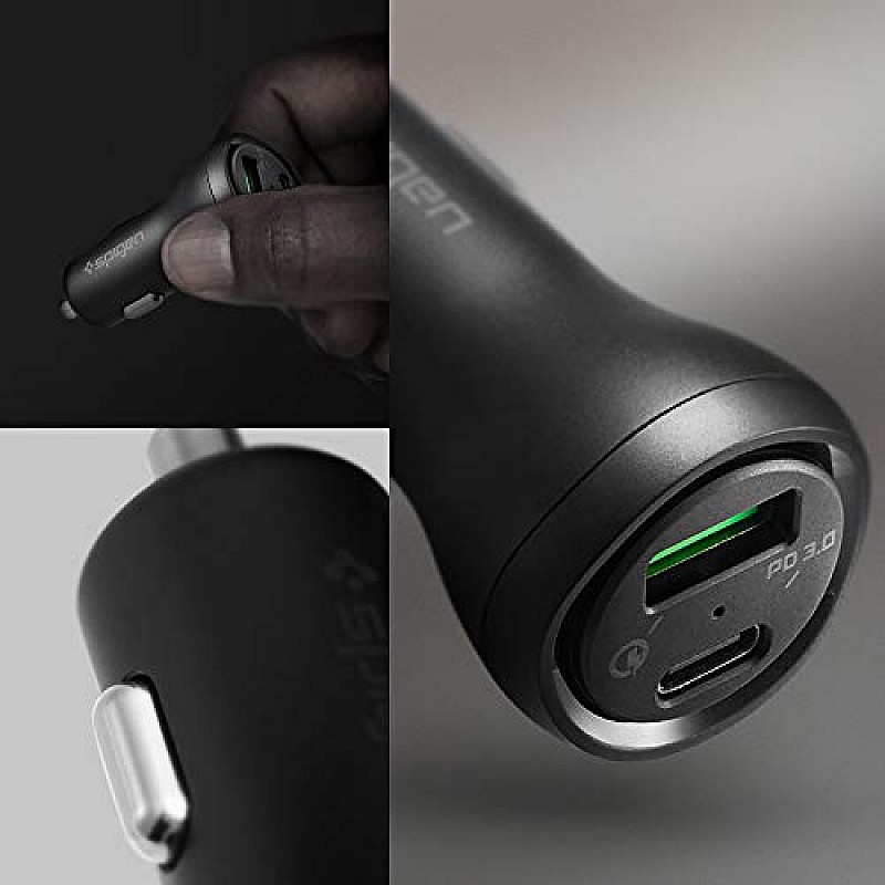 Spigen USB C Car Charger,45W Dual Port Car Charger Fast Charge(PD Charging 27W+Quick Charge 18W)Type C Car Adapter for iPhone ,Black