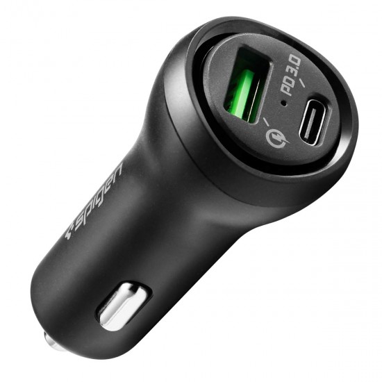 Spigen USB C Car Charger,45W Dual Port Car Charger Fast Charge(PD Charging 27W+Quick Charge 18W)Type C Car Adapter for iPhone ,Black