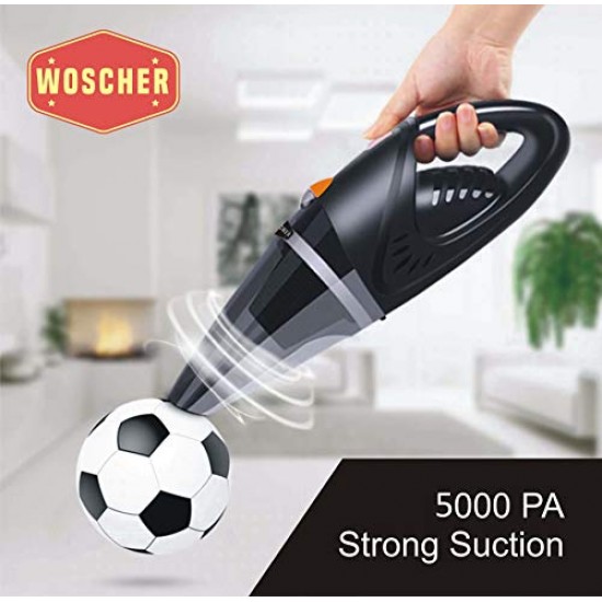 WOSCHER 2003 High Power Auto Car Vacuum Cleaner for Deep Cleaning with DC 12V, 140W Vacuum Motor and 5000 PA Powerful Suction, Black