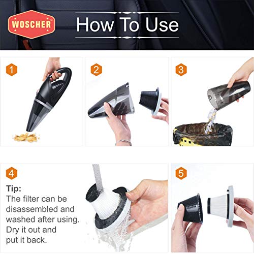 WOSCHER 2003 High Power Auto Car Vacuum Cleaner for Deep Cleaning with DC 12V, 140W Vacuum Motor and 5000 PA Powerful Suction, Black WOSCHER 2003 High Power Auto Car Vacuum Cleaner for Deep Cleaning with DC 12V, 140W Vacuum Motor and 5000 PA Powerful Suction, Black