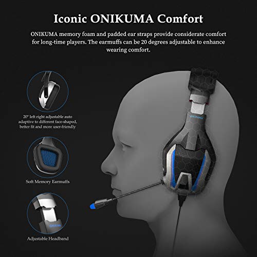 ONIKUMA K12 Stereo Gaming Headset with Mic, Controls and LED light for PC, PS4, Xbox and Mobiles (Black/Blue) ONIKUMA K12 Stereo Gaming Headset with Mic, Controls and LED light for PC, PS4, Xbox and Mobiles (Black/Blue)