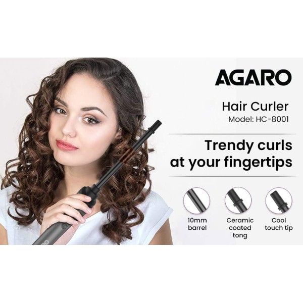 AGARO HC-8001 Chopstick Hair Curler with 10 mm Barrel & PTC Heating Technology (Black)