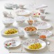 Larah by Borosil Red Bud Silk Series Opalware Dinner Set 19 Pieces for Family of 6 Microwave & Dishwasher Safe White,Floral