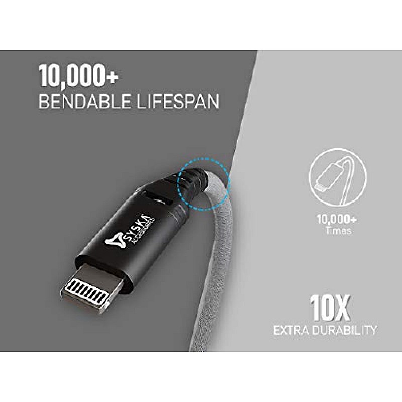 Syska CCAP80 1.5M Lightning Cable 2.4A Fast Charging (Grey)