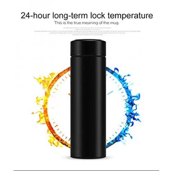 Airtree Smart Water Bottle with LED Temperature Display 304 Stainless Steel Perfect for Hot and Cold Drinks (Black, 500 ml)