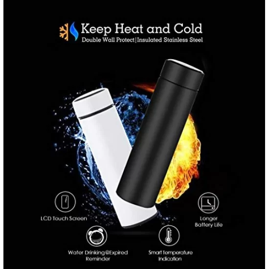 Airtree Smart Water Bottle with LED Temperature Display 304 Stainless Steel Perfect for Hot and Cold Drinks (Black, 500 ml)