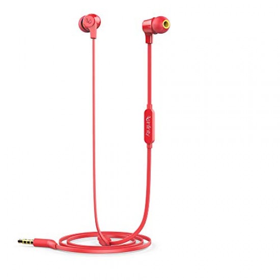 Infinity (JBL) Zip 100 Wired in Ear Earphones with Mic, Immersive Bass, One Button Multi-Function Remote, Tangle Free Flat Cable (Red)